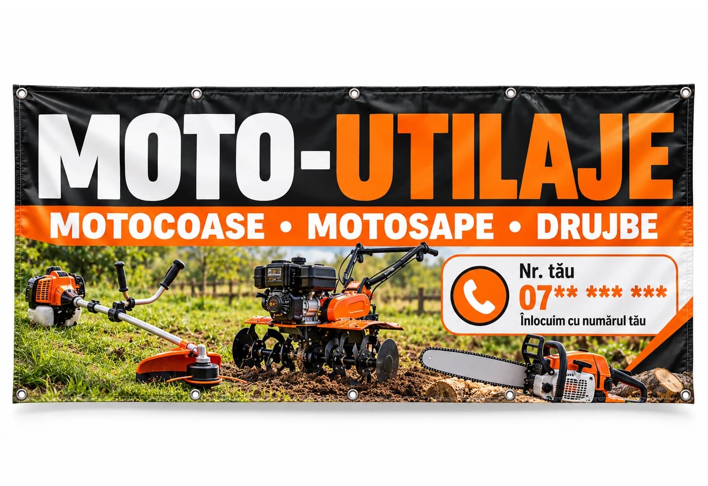 Banner magazin de moto-utilaje cu numărul tău