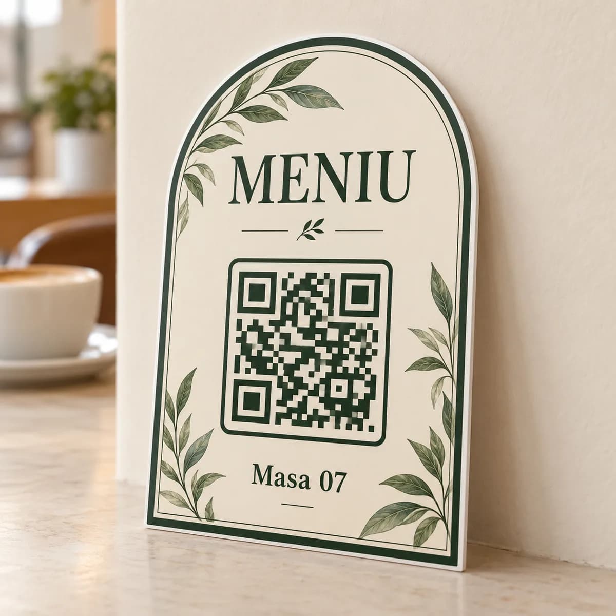 Plăcuță meniu QR și număr de masă pe PVC