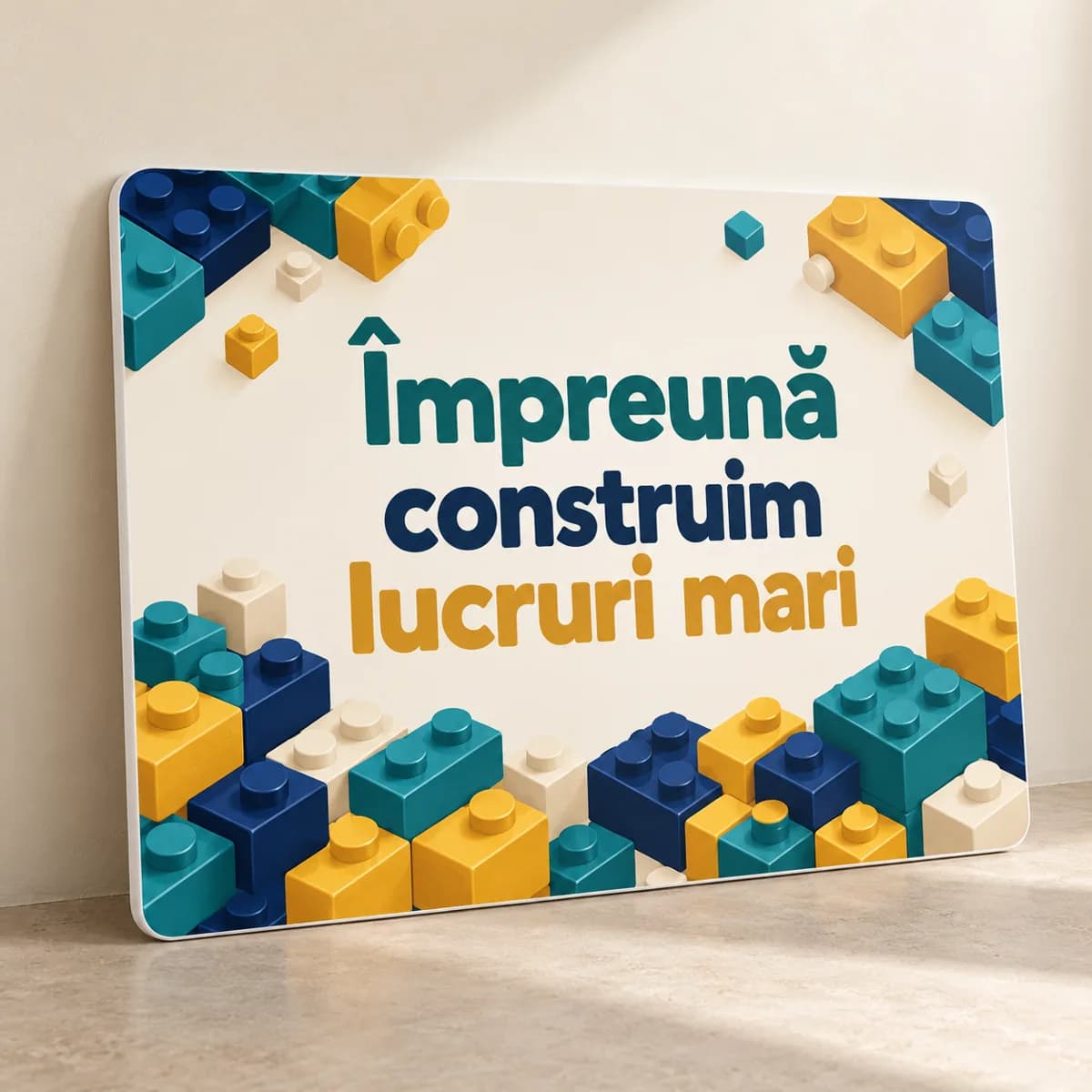 Panou cu mesaj din cărămizi colorate pe PVC