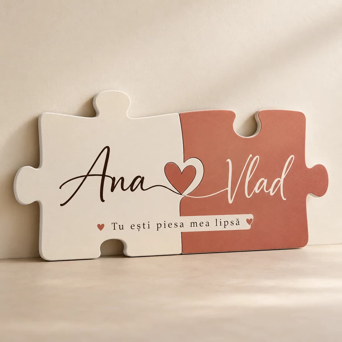 Puzzle de cuplu cu nume și mesaj pe PVC