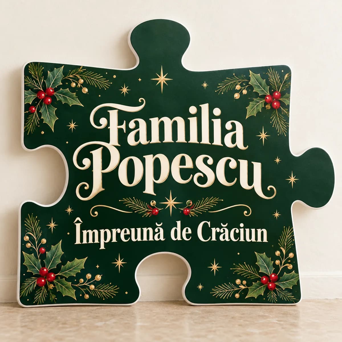 Piesă puzzle de Crăciun cu numele familiei