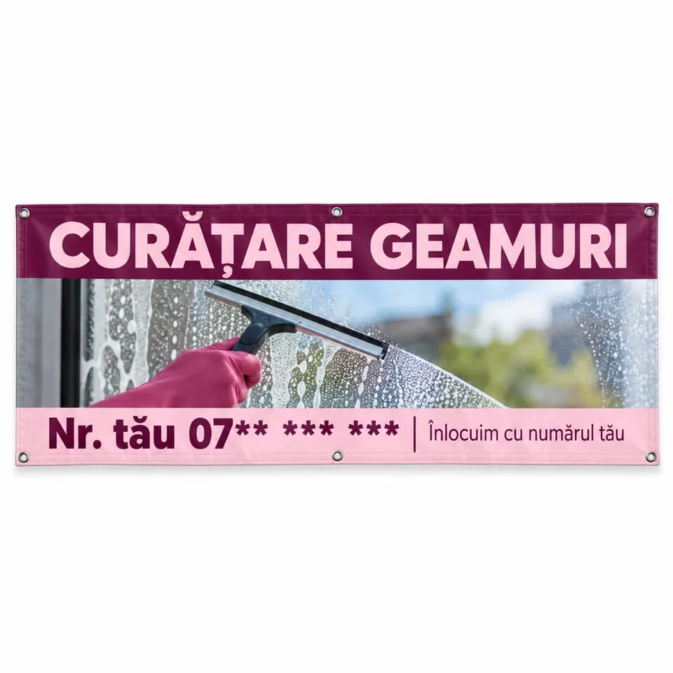 Banner curățare geamuri cu numărul tău