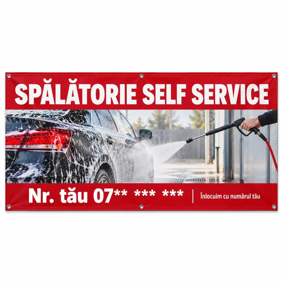 Banner spălătorie self service cu numărul tău