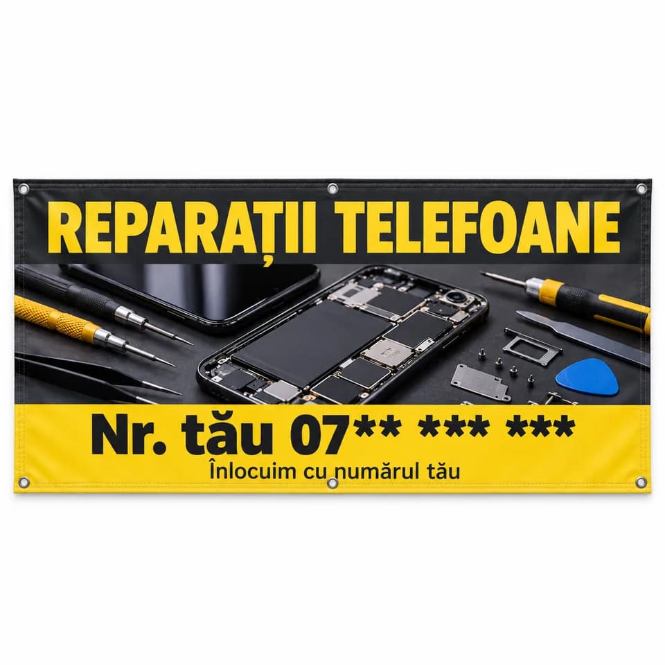 Banner reparații telefoane cu numărul tău