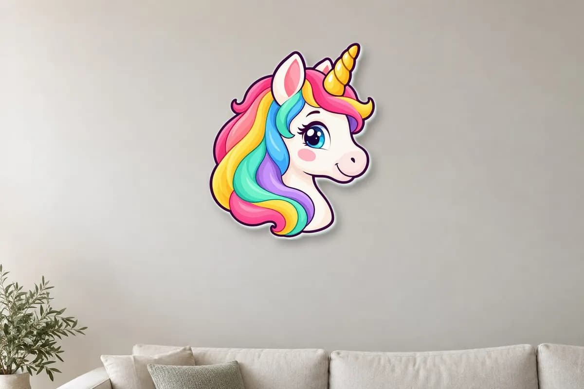 Decor plexiglas unicorn pe perete (simulare)
