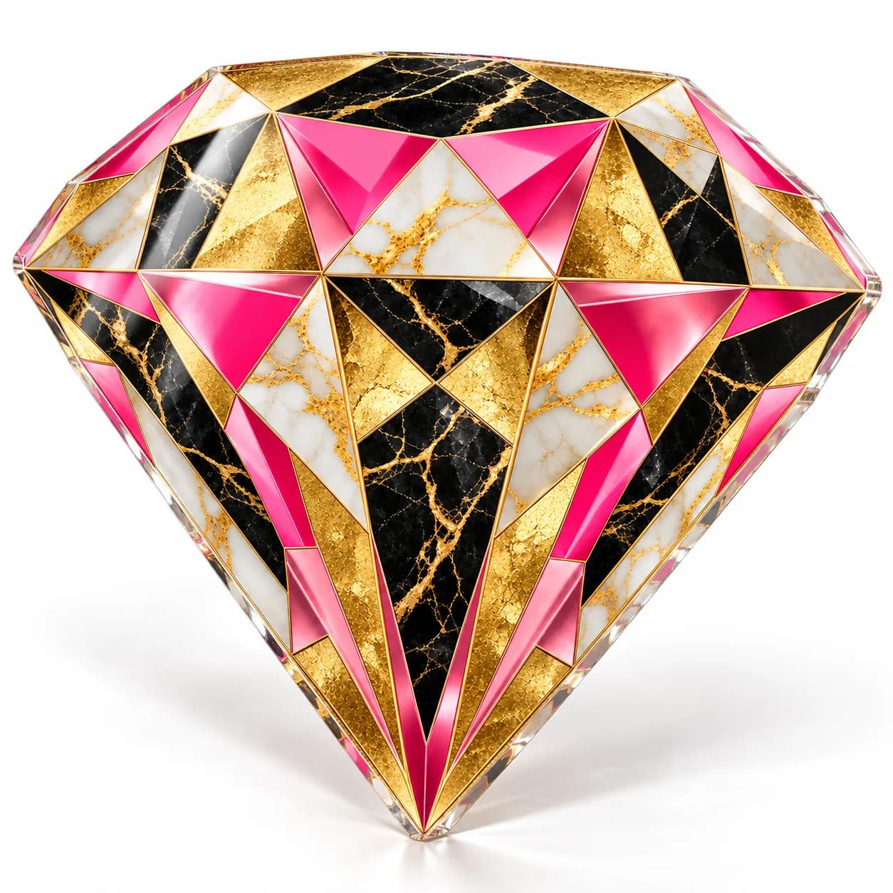 Diamant roz cu auriu, tablou din plexiglas decupat pe contur (simulare pe fundal alb)