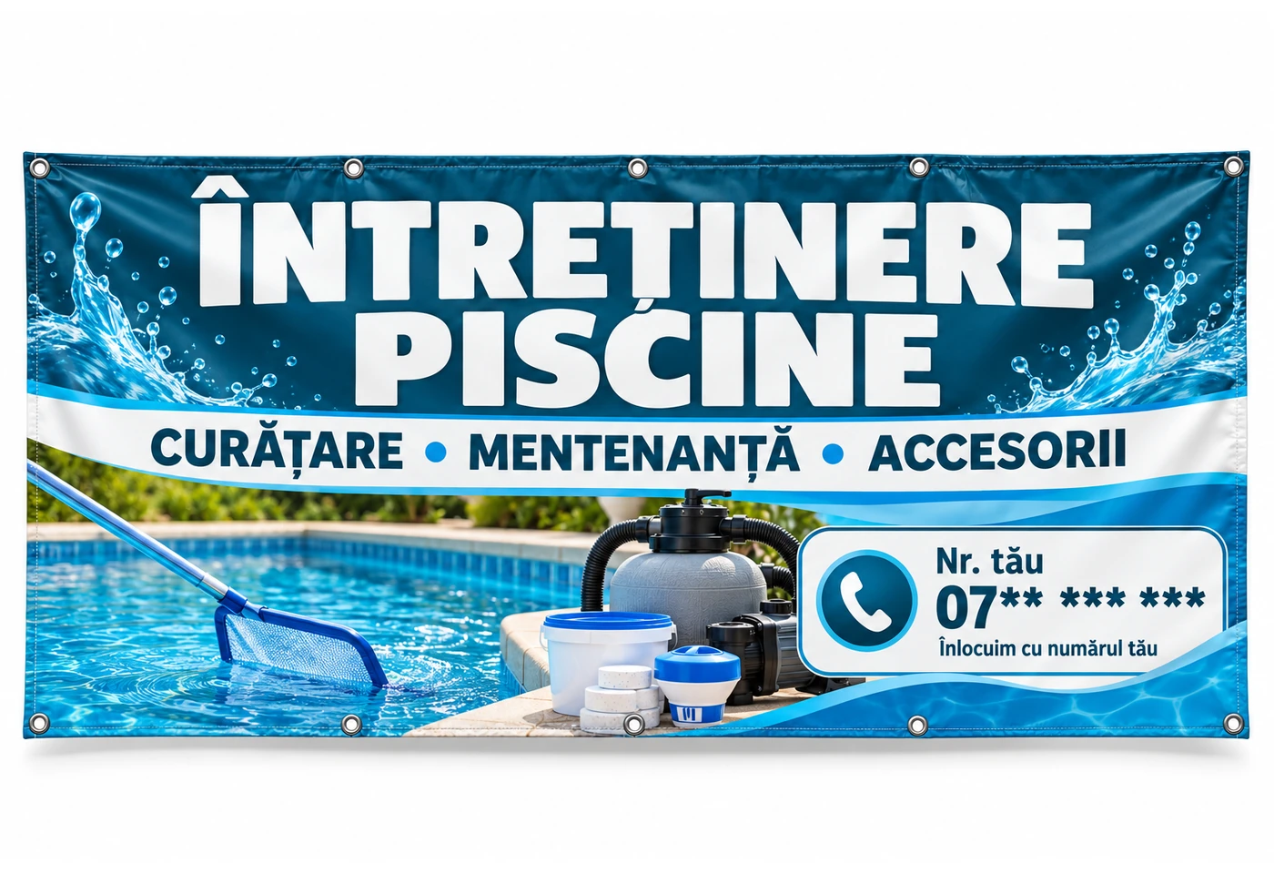 Banner întreținere piscine cu numărul tău