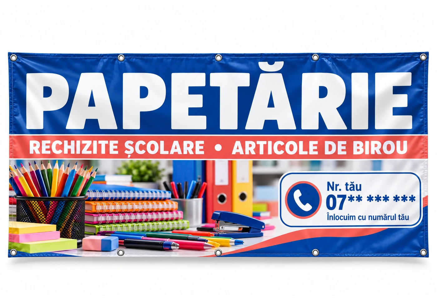 Banner papetărie cu numărul tău