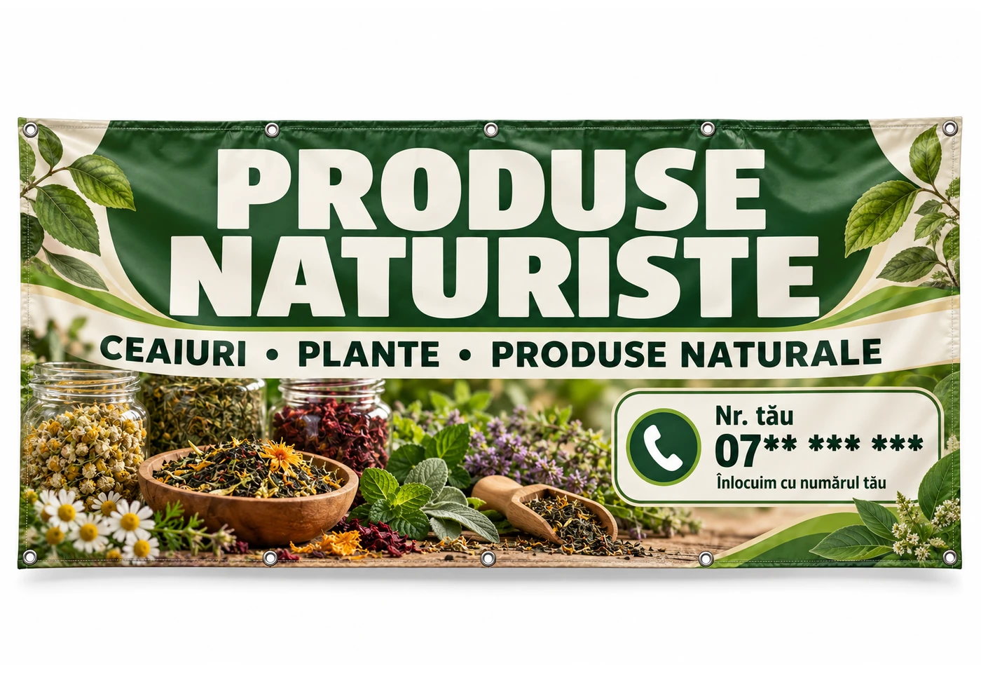 Banner magazin de produse naturiste cu numărul tău