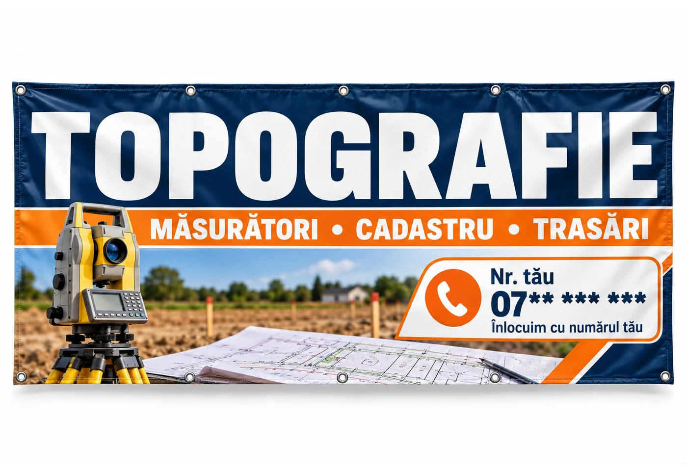 Banner servicii de topografie cu numărul tău
